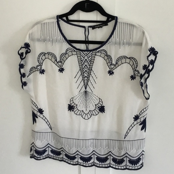 Nanette Lepore Tops - Nanette Lepore, White and Blue Blouse Size S